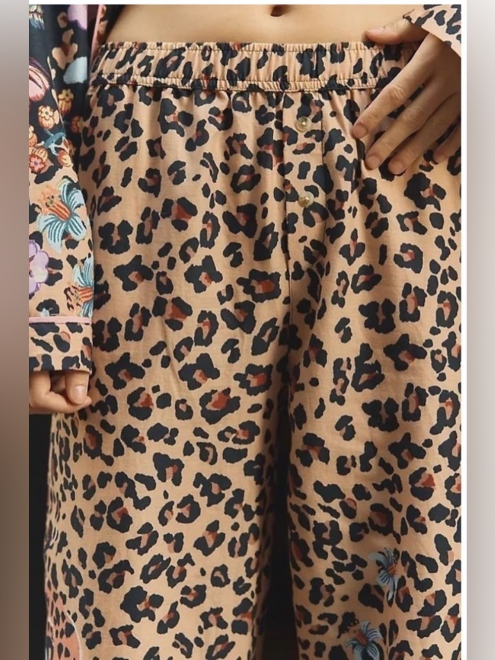 NWT Anthropologie LyreBird Leopard Floral Flannel Pajama Set Small 2-Piece - Picture 3 of 13